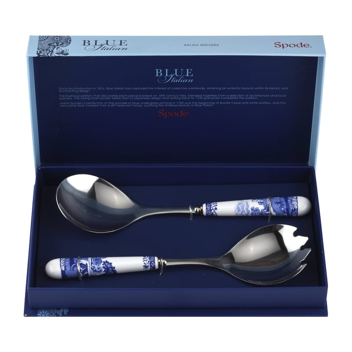 Blue Italian salatbestikk 2 deler, Keramikk-rustfritt stål Spode
