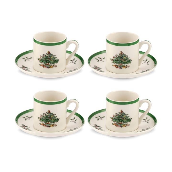 Christmas Tree espressokopp og fat 9 cl 4-stk. - White-green-red - Spode