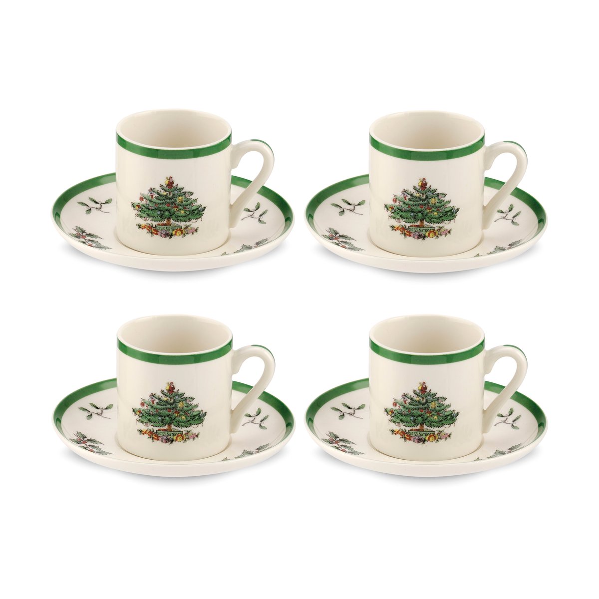 Spode Christmas Tree espressokopp og fat 9 cl 4-stk. White-green-red