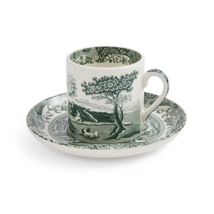 Heritage Green Italian kopp med fat - Grønn, espresso, 9 cl - Spode