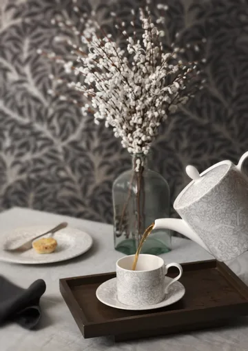 Strawberry Thief tekopp med skål 28 cl - Grey - Spode