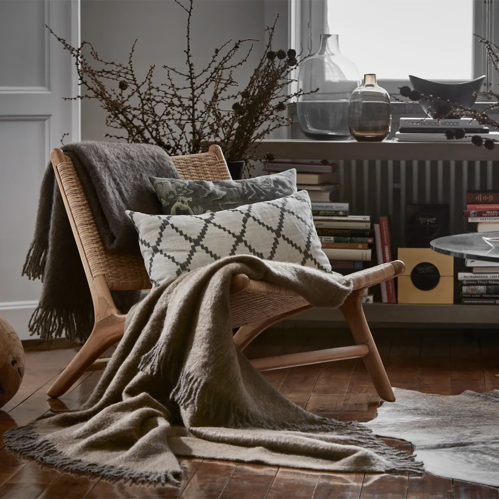 Mohair pledd, sea foam & green bay melange Stackelbergs