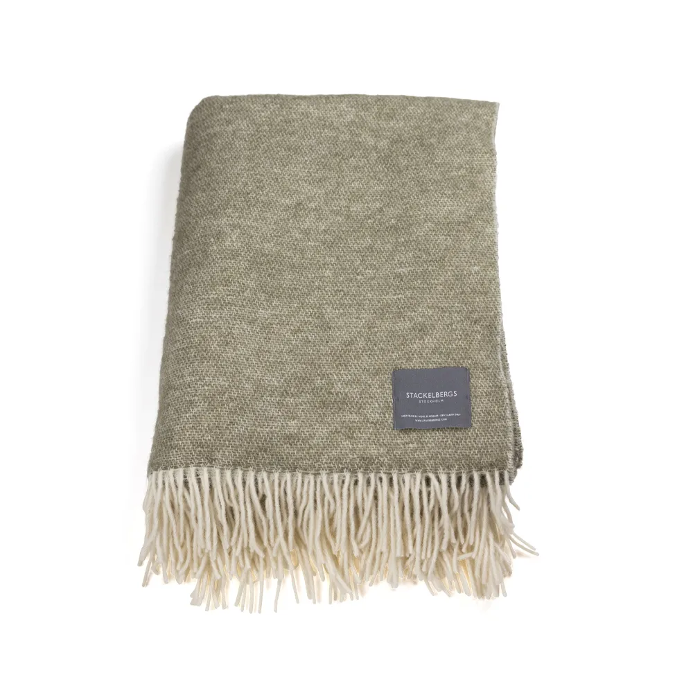 Wool pledd, Olive & off-white Stackelbergs