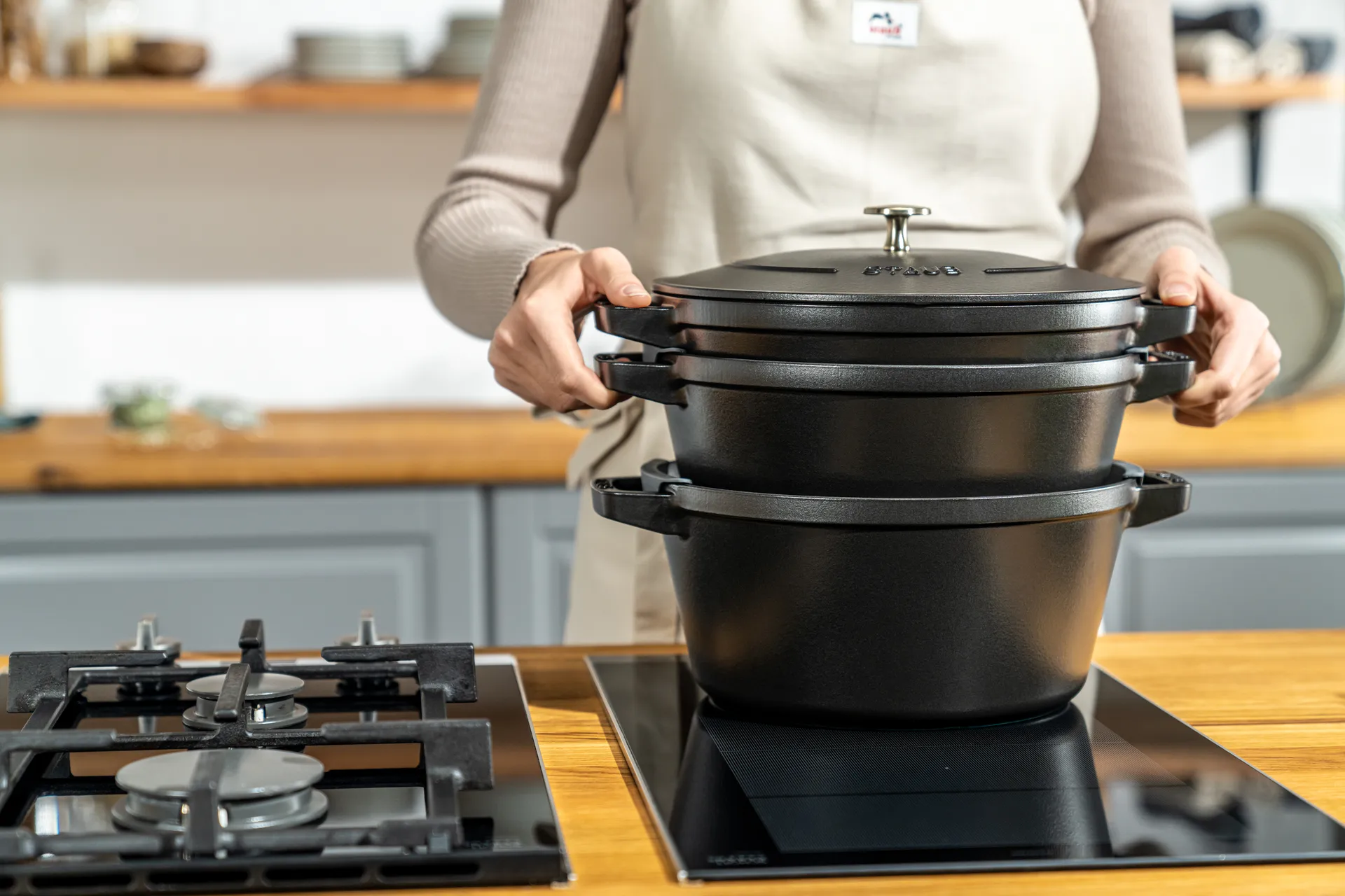 Staub Gryte & kasserollesett stablebare 5 deler, Svart STAUB