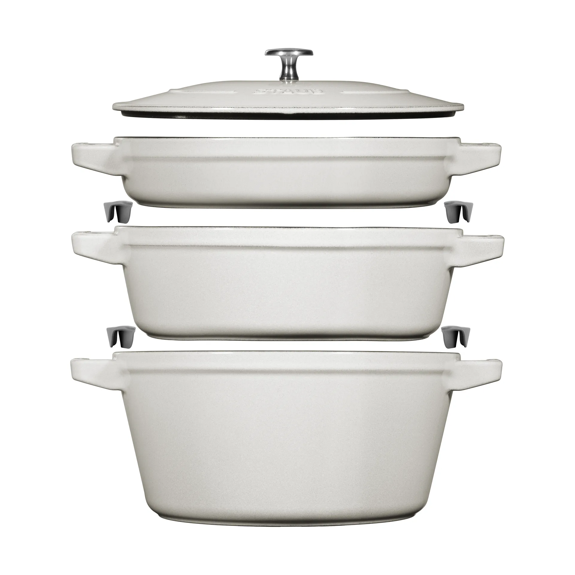 Staub Gryte & kasserollesett stablebare 5 deler, White truffle STAUB