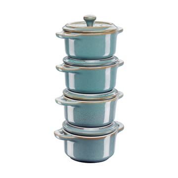 Staub grytsett mini Ø10 cm 4-stk. - Antikk turkis - STAUB