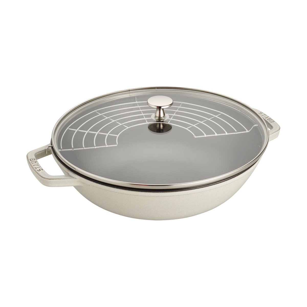 Staub wokpanne støpejern med glasslokk Ø30 cm White truffle