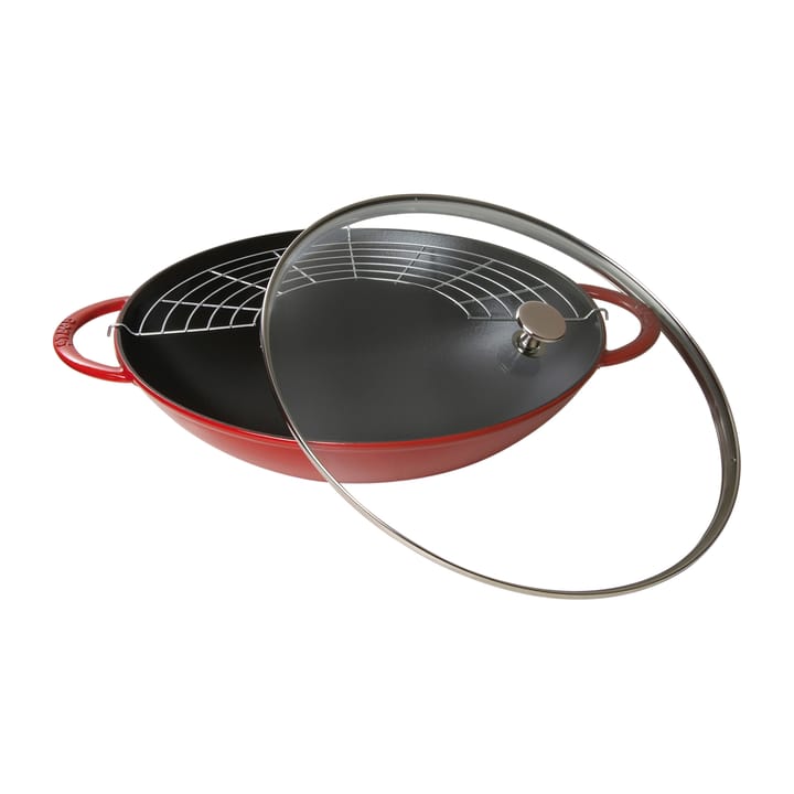 Wok med glasslokk Ø37 cm 5,7 L - Rød - STAUB