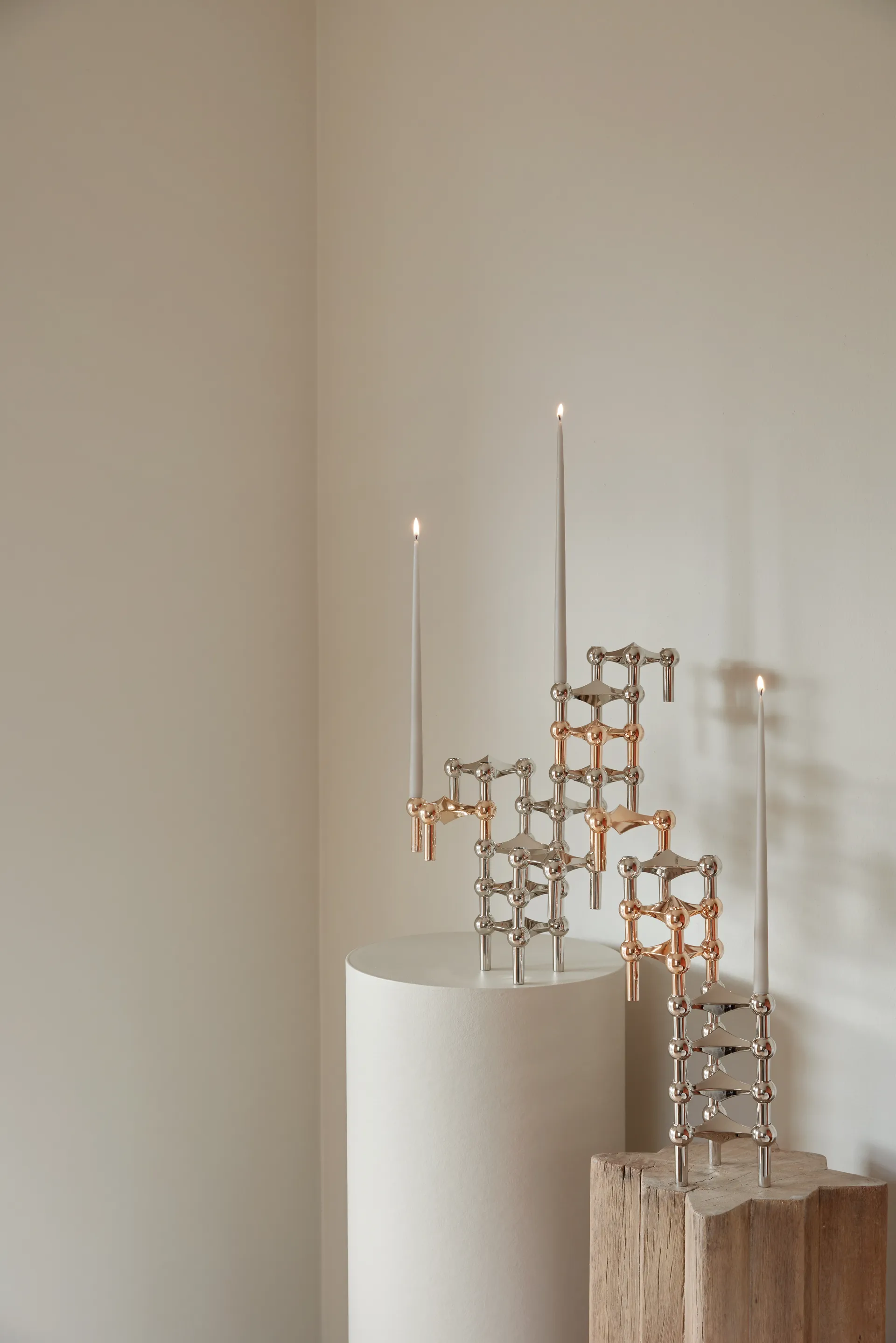 STOFF Nagel lysestake 3-pakning, Roségull STOFF