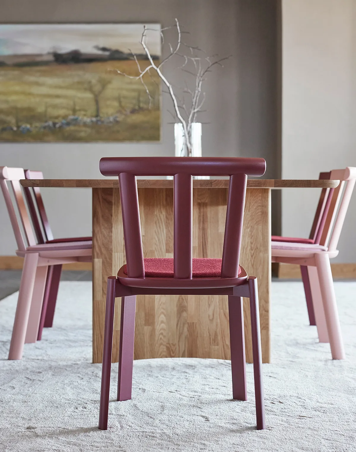 Alt stol kledd sete bjørk, Hallingdal 65-694 maroon-lingon 19 Stolab