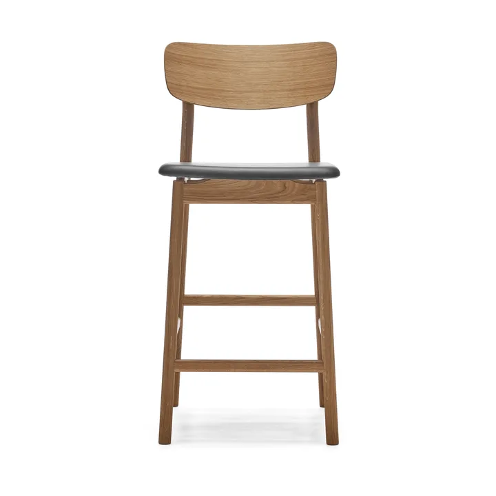 Prima Vista barstol - Skinn Elmosoft sort, naturlig oljet eikestativ, 65 cm - Stolab