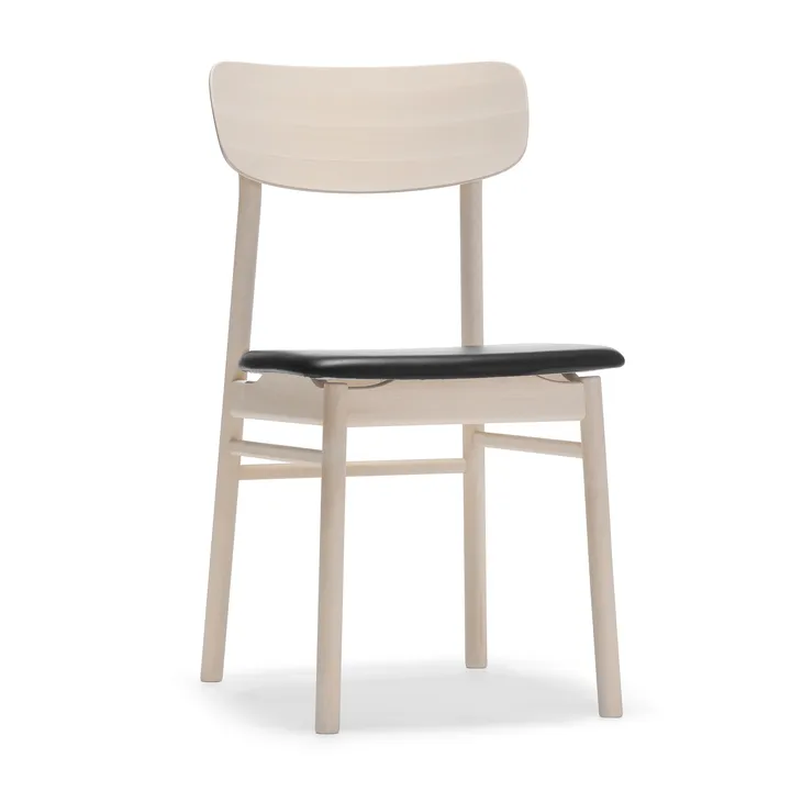 Prima Vista stol bjørk lys matt lakk - Skinn Elmosoft VII 99001 black - Stolab