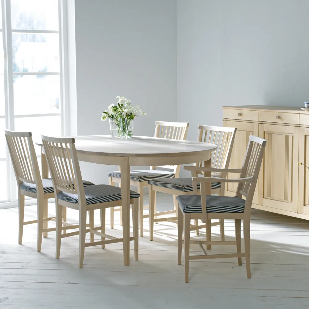 Vardags spisebord 160 x 100 cm, Bjørk lys mattlakkert, 2 ilegg Stolab