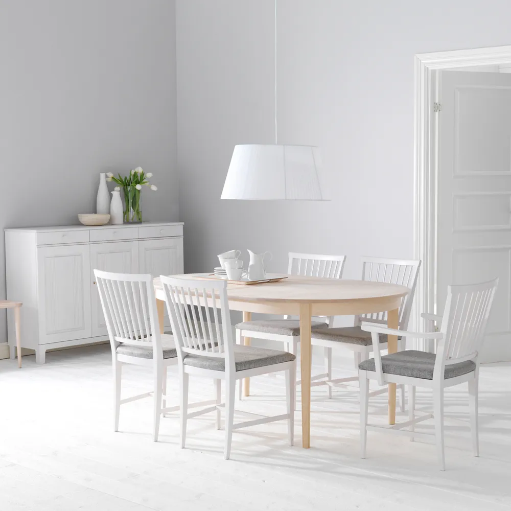 Vardags spisebord 160 x 100 cm, Bjørk lys mattlakkert, 2 ilegg Stolab