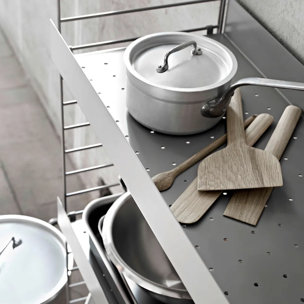 String hylleplate metall, beige, 58x30 cm, høy kant String