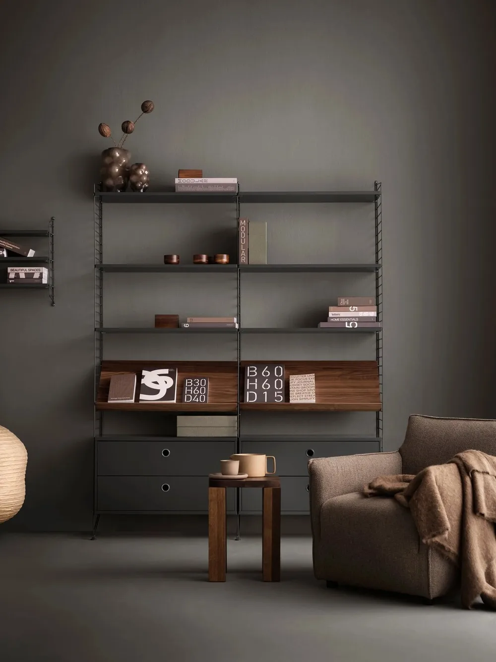 String veggavl, Mørkegrå, 75x30 cm, 2-pakning String