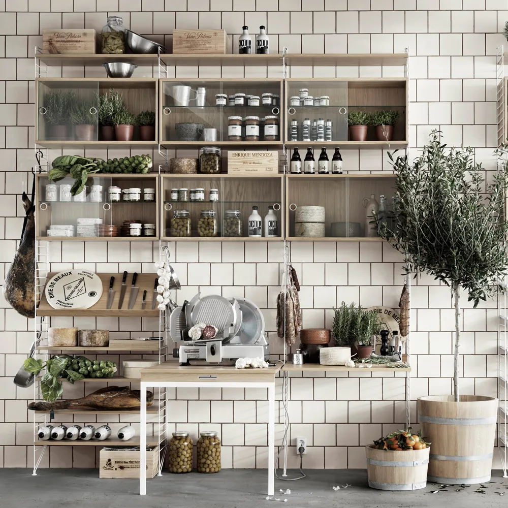 String vitrineskap, Ask svartbeiset, 78x30 cm String