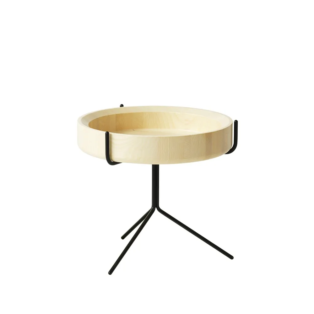 Drum bord, ask naturlakk, h.36 cm, sort stativ Swedese