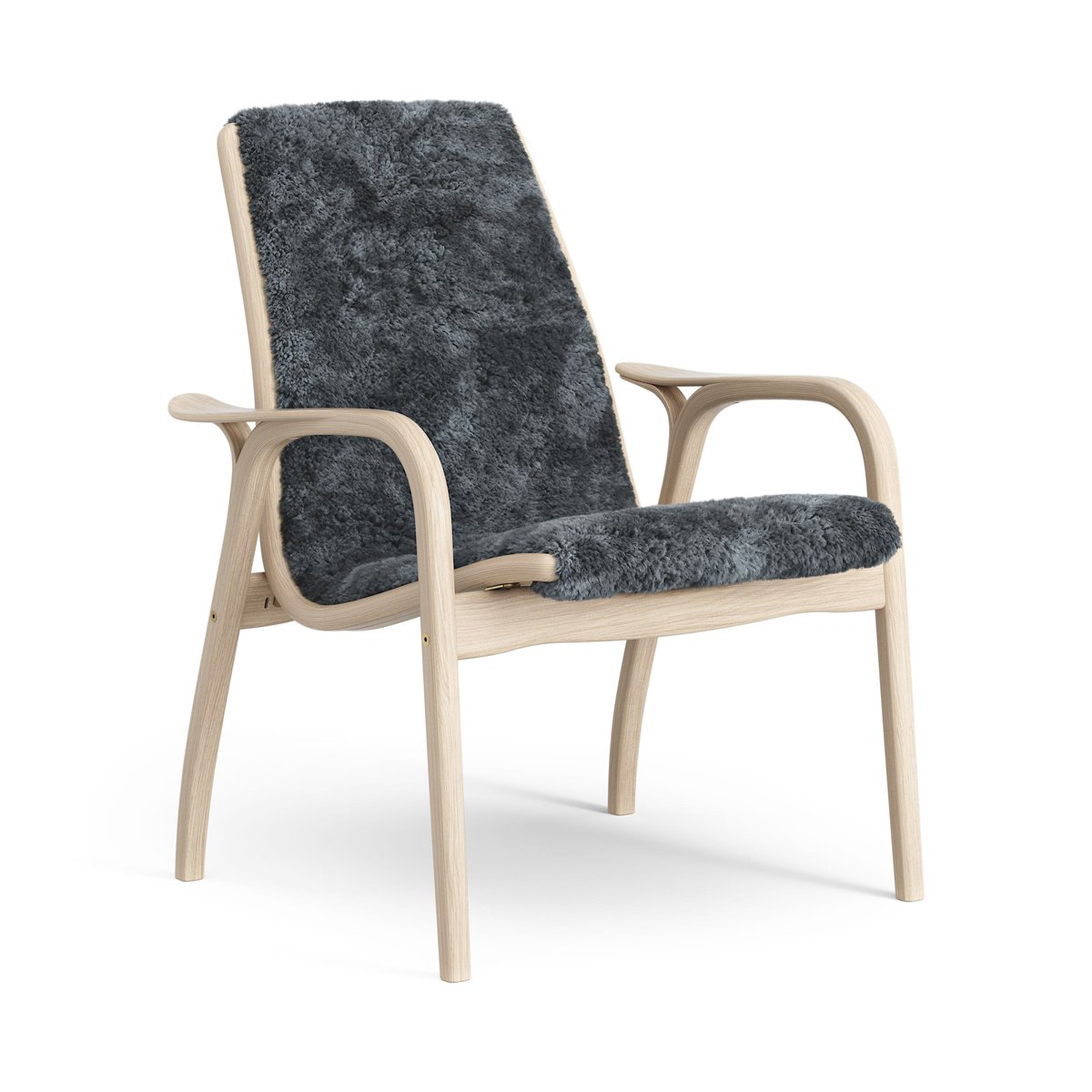 Bilde av Swedese Laminett lenestol hvitpigmentert eik/saueskinn Charcoal (mørk grå)