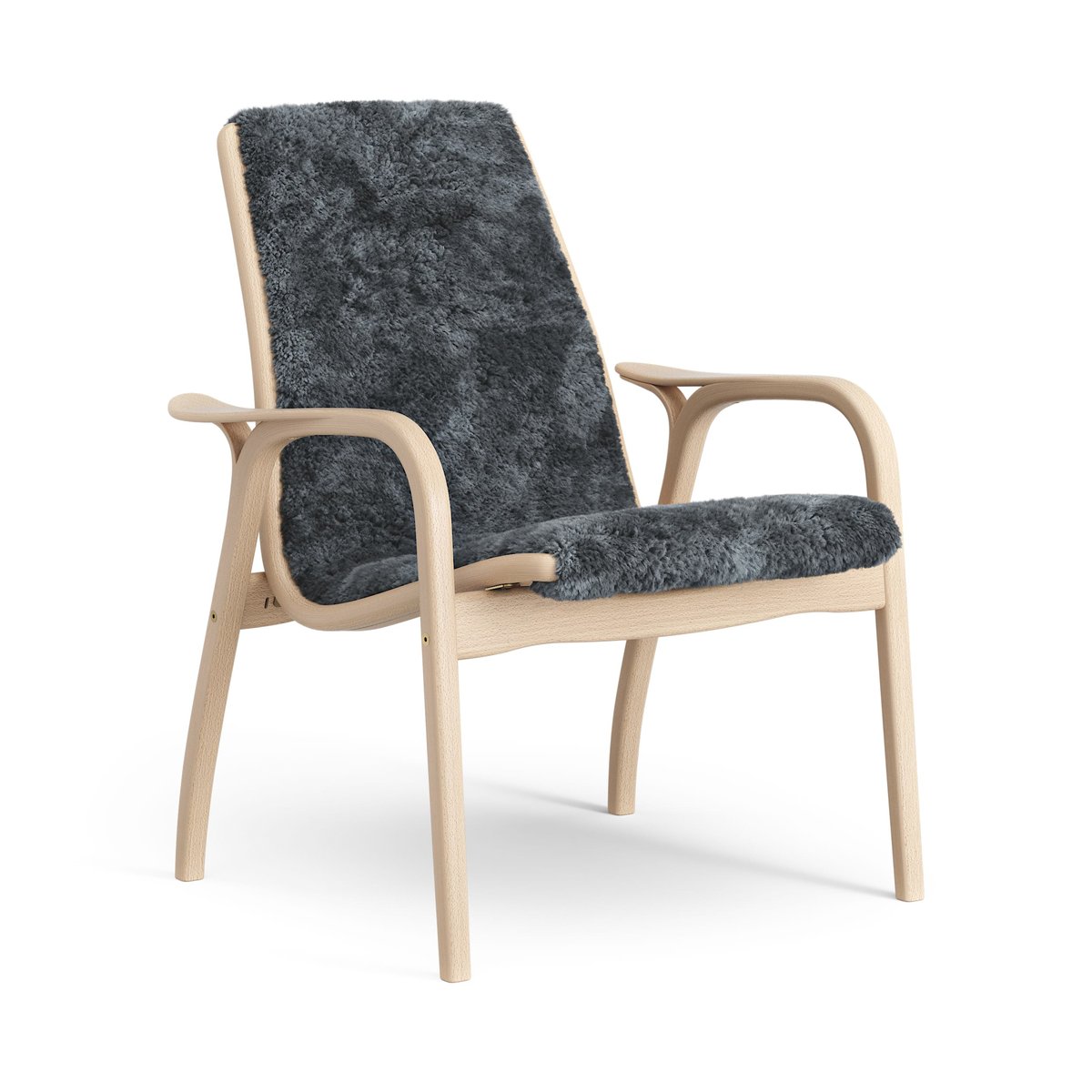 Bilde av Swedese Laminett lenestol lakkert bøk/saueskinn Charcoal (mørk grå)