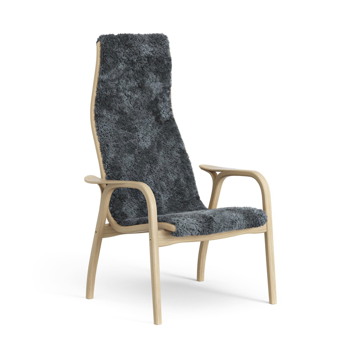 Bilde av Swedese Lamini barnelenestol lakkert eik/saueskinn Charcoal (mørk grå)