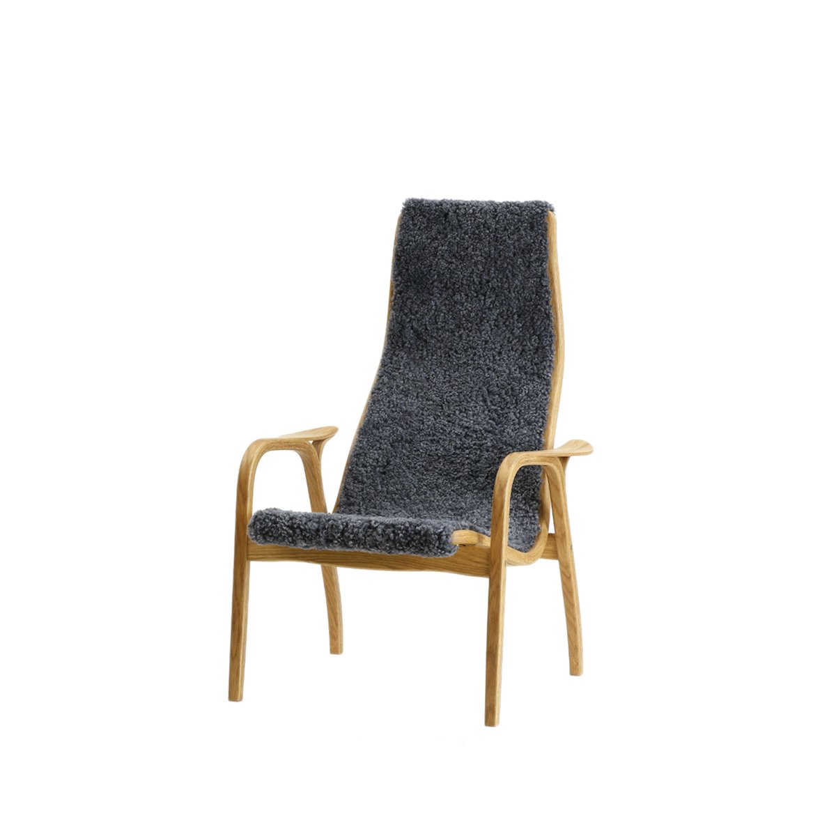 Bilde av Swedese Lamini lenestol barn saueskinn charcoal oljet eik