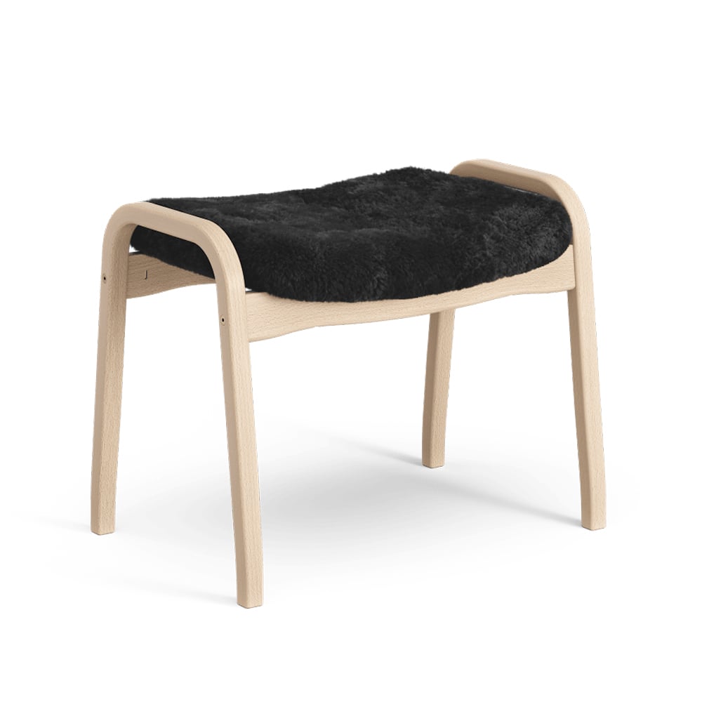 Swedese Lamino fotskammel saueskinn black, naturlakkert bk