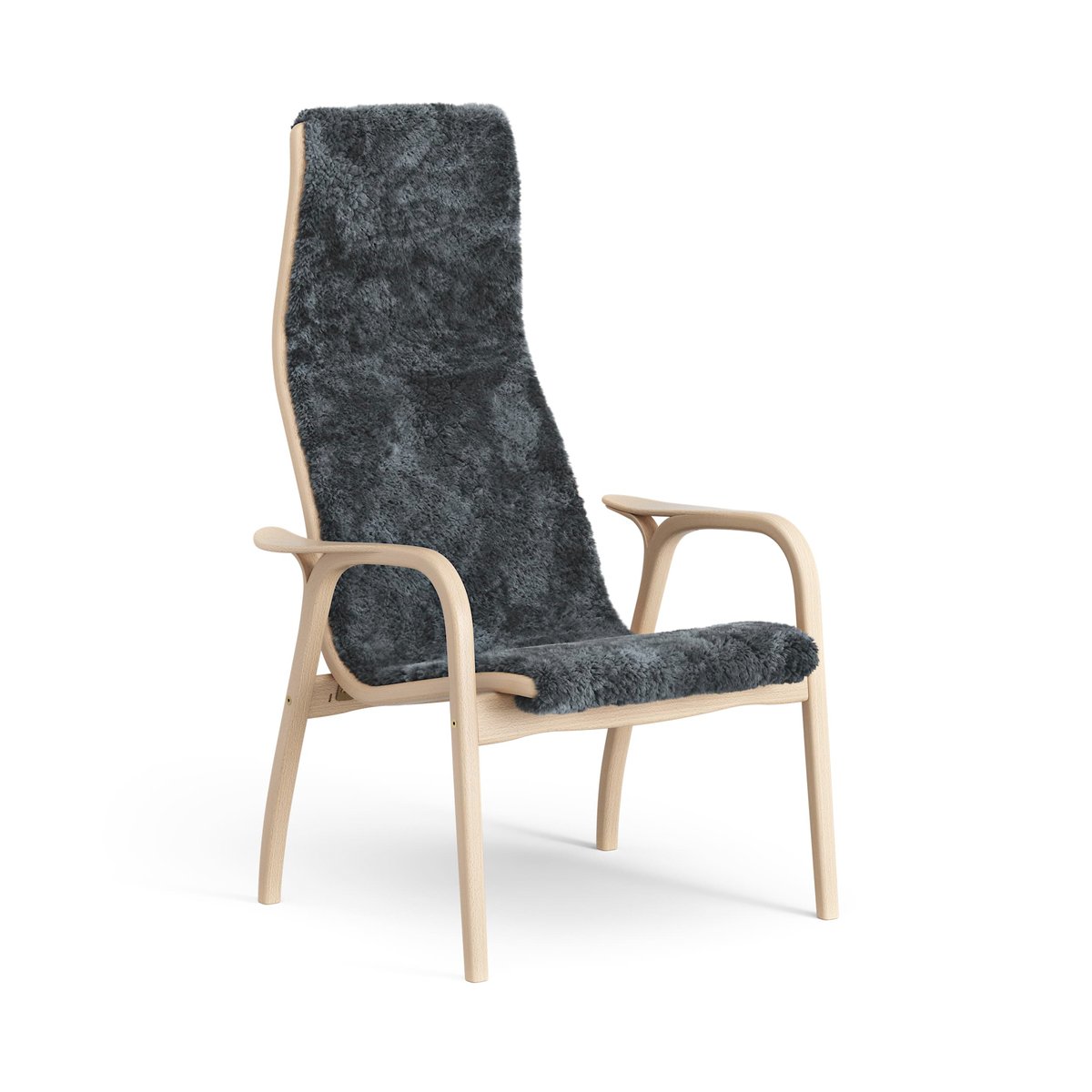 Bilde av Swedese Lamino lenestol lakkert bøk/saueskinn Charcoal (mørk grå)