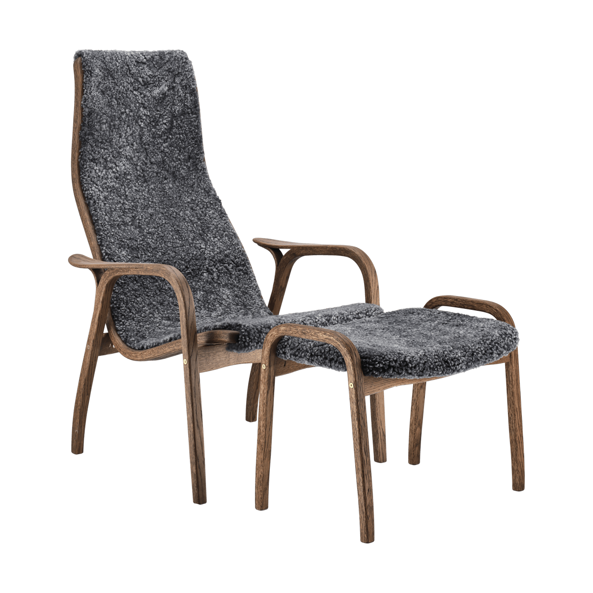 Swedese Lamino lenestol og fotskammel eik/saueskinn Special Edition Rubio Monocoat Chocolate-Charcoal