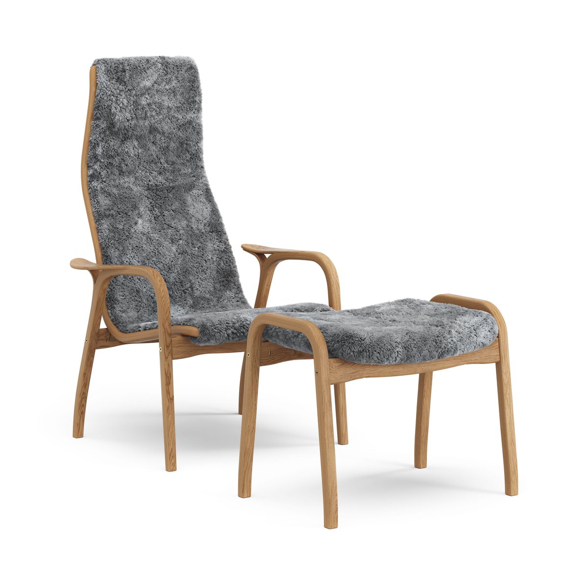 Bilde av Swedese Lamino lenestol og fotskammel oljet eik/saueskinn Scandinavian Grey (grå)