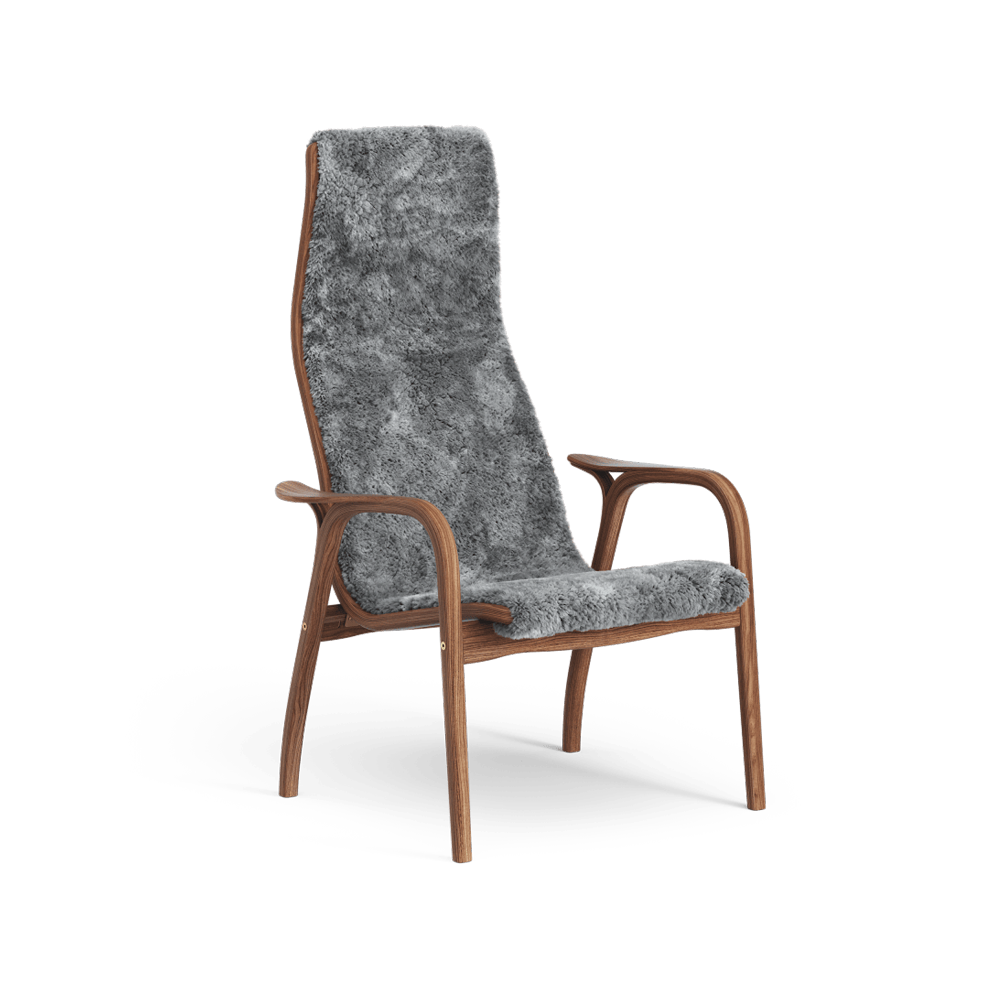 Swedese Lamino lenestol saueskinn scandinavian grey, lakkert valnøtt
