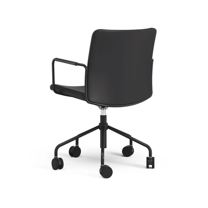 Stella kontorstol, kan heves/senkes ved å vippe den - skinn elmosoft 99999 sort, sort stativ, svikt i ryggen - Swedese