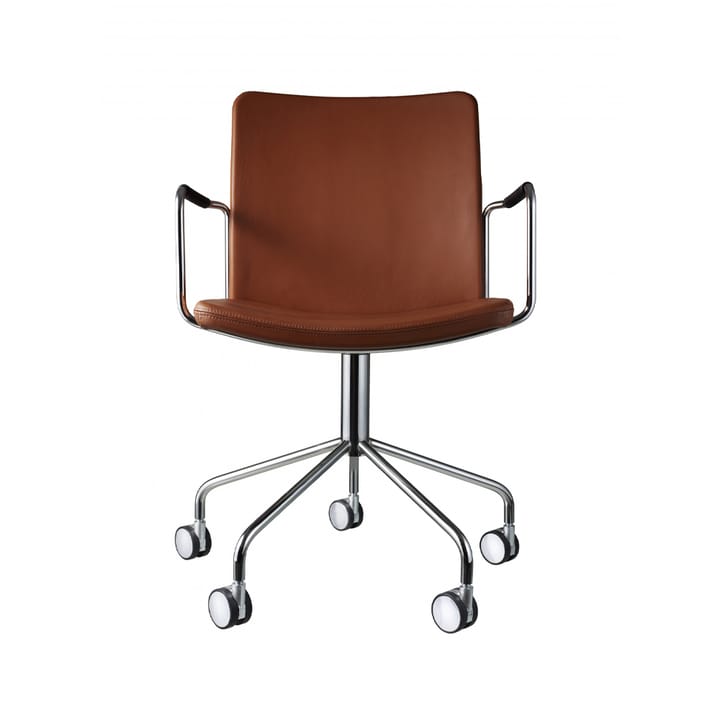 Stella kontorstol, skinn elmosoft 33004 brun, kromstativ Swedese