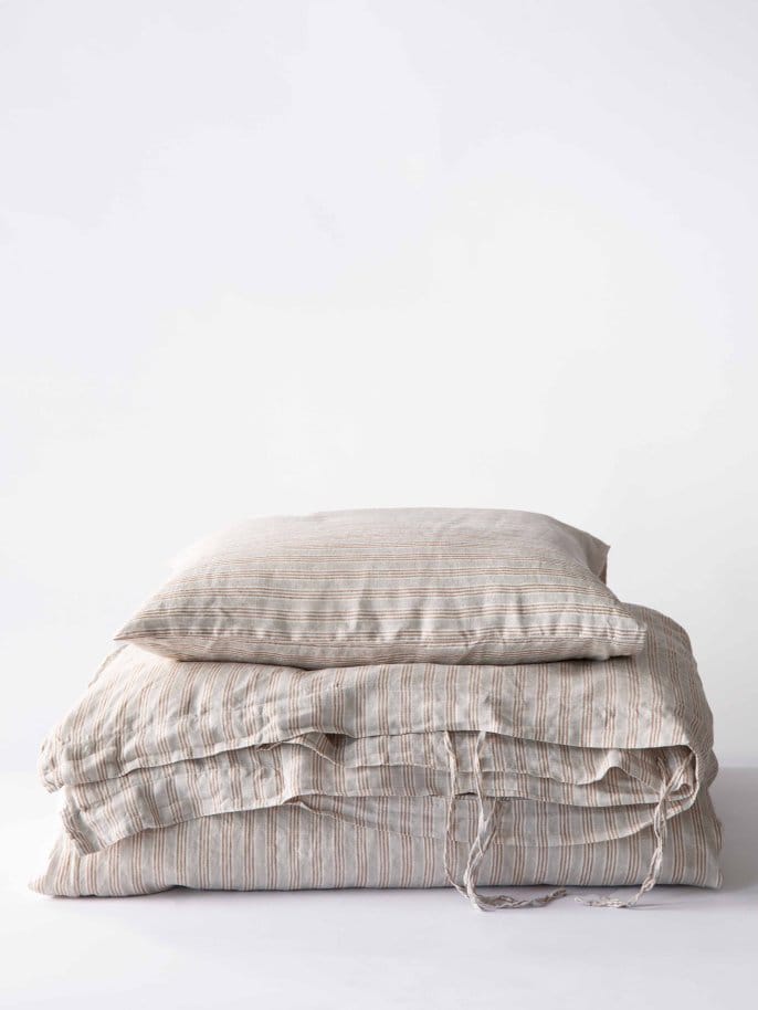 Stonewashed linen putevar 50 x 60 cm 2-pakning, Hazelnut stripe Tell Me More