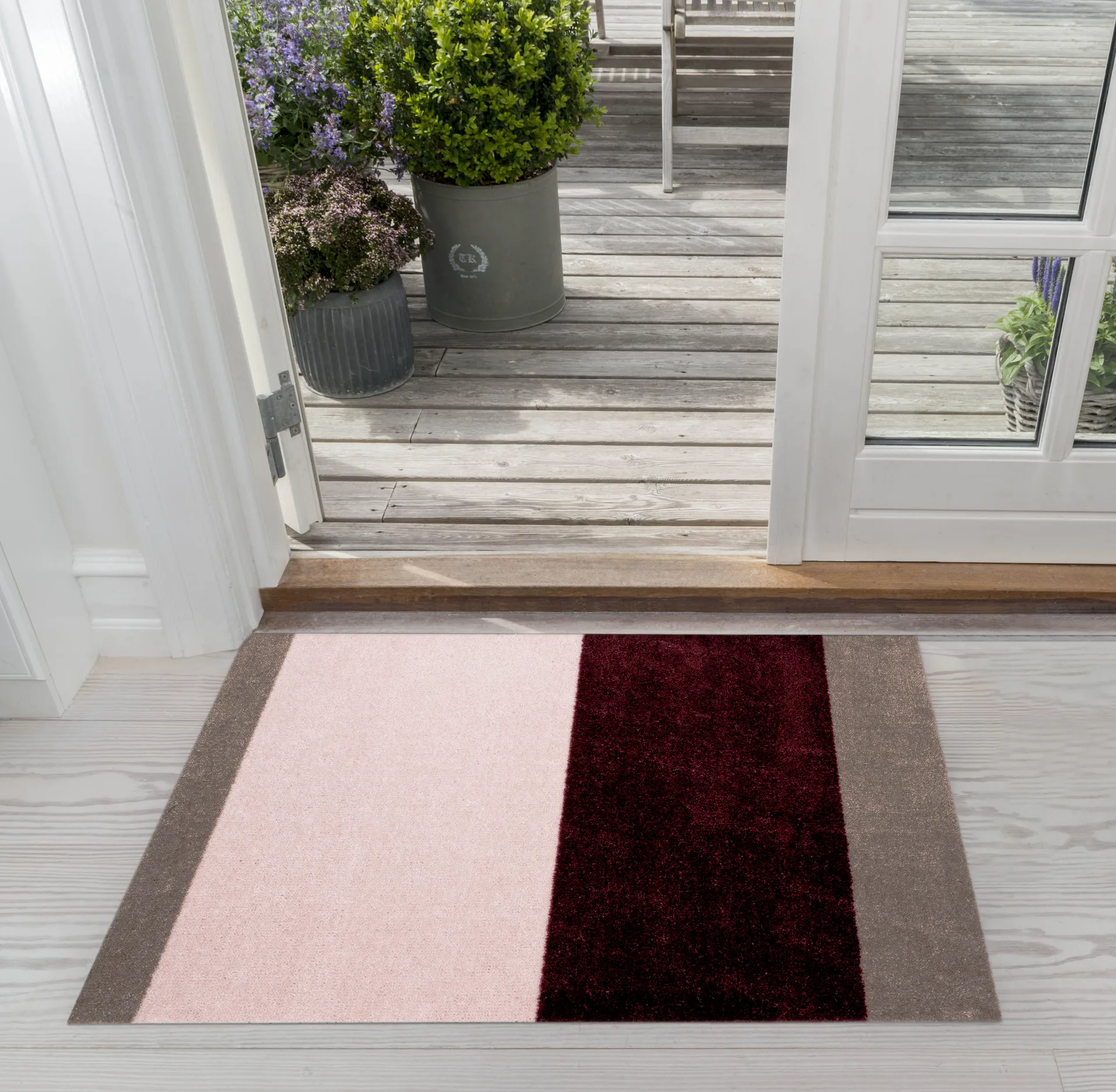 Stripes dørmatte horisontal, Bordeaux-rose-sand, 60x90 cm tica copenhagen