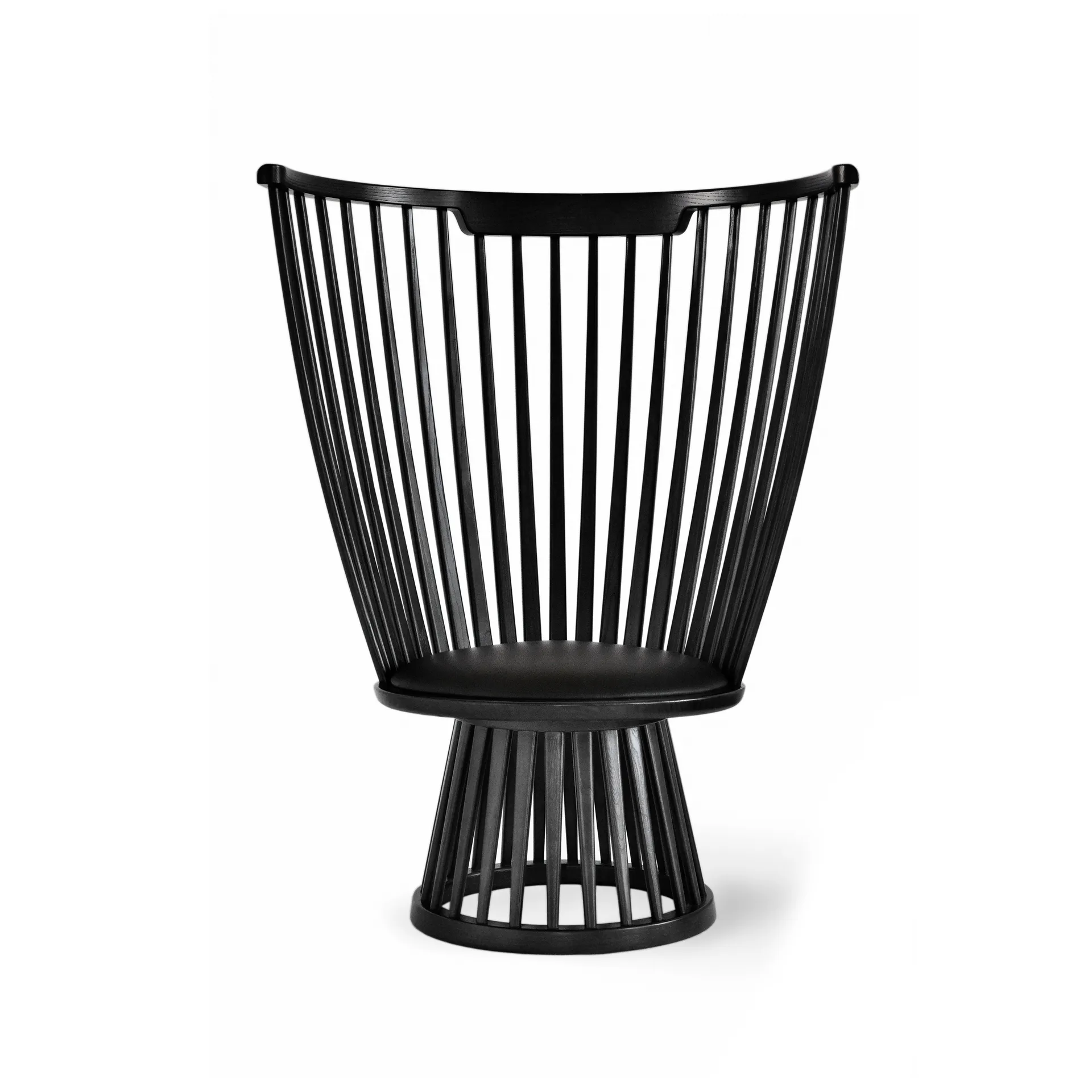 Fan loungestol polstret sete, Black ash-black leather Tom Dixon
