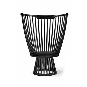 Fan loungestol polstret sete - Black ash-black leather - Tom Dixon