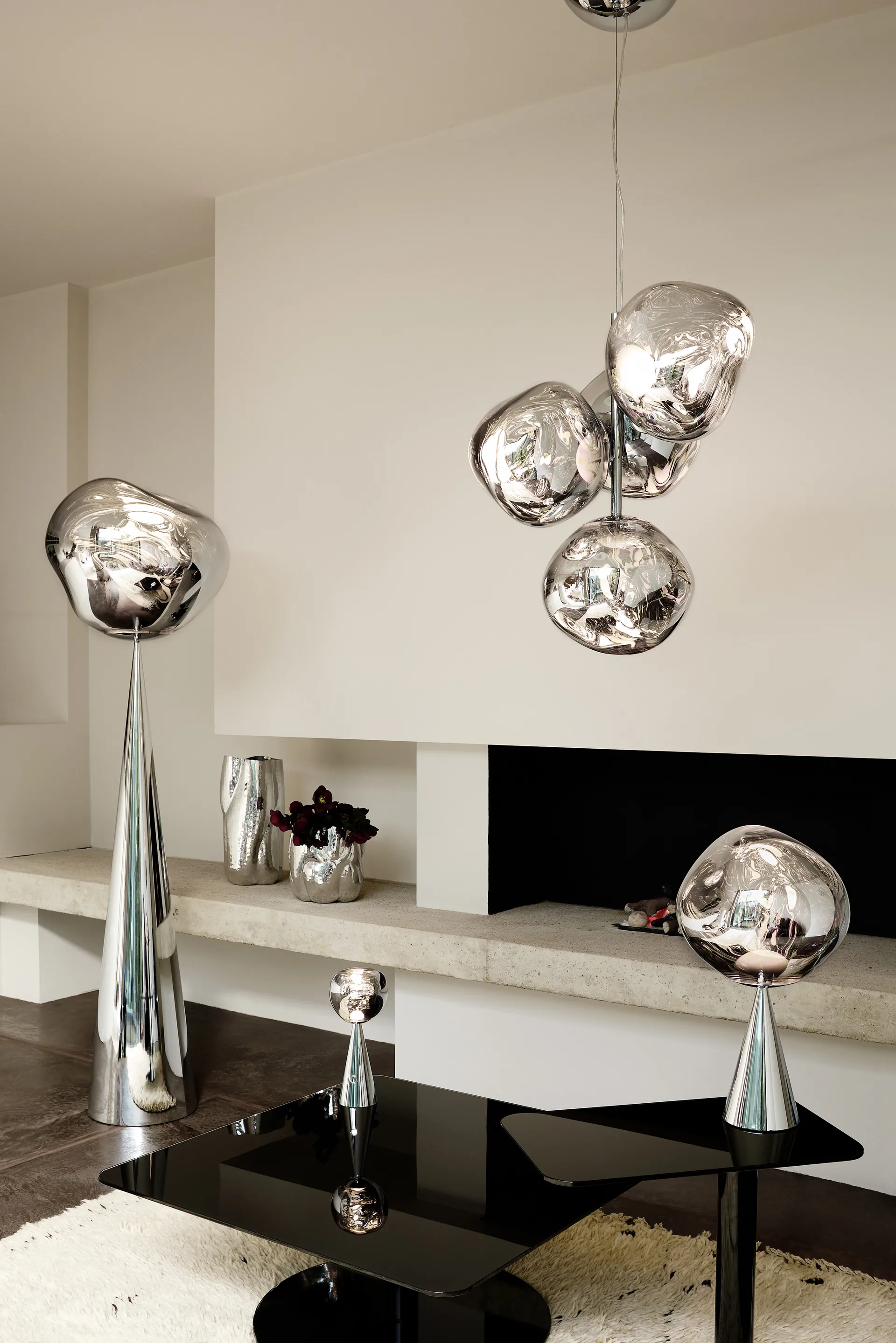 Melt Chandelier mini takkrone LED 63,4 cm, Silver Tom Dixon