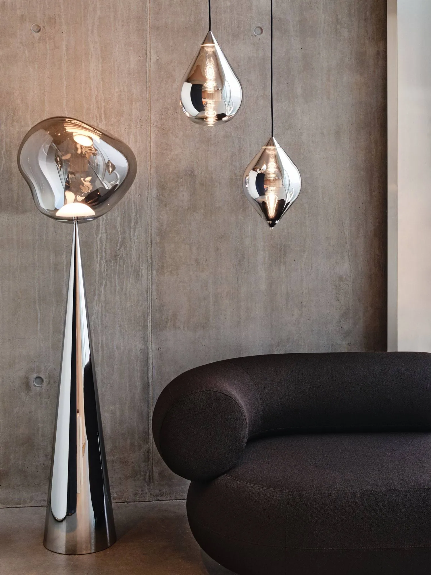 Melt Cone fat gulvlampe LED 174,5 cm, Nikkel-sølvfarget Tom Dixon