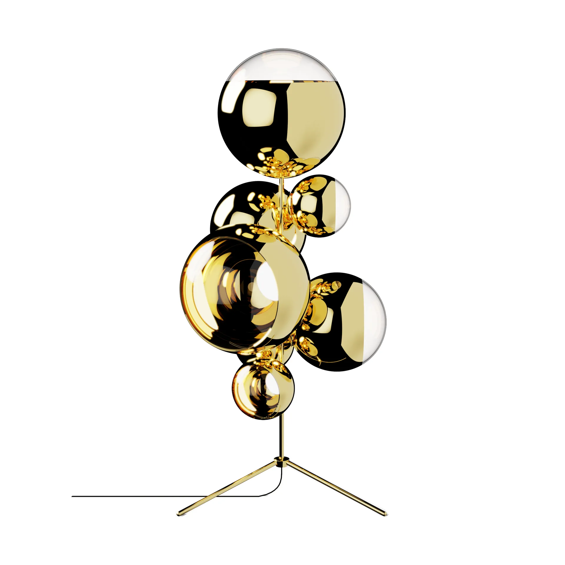 Mirror Ball lysekrone gulvlampe LED 181 cm, Gold Tom Dixon