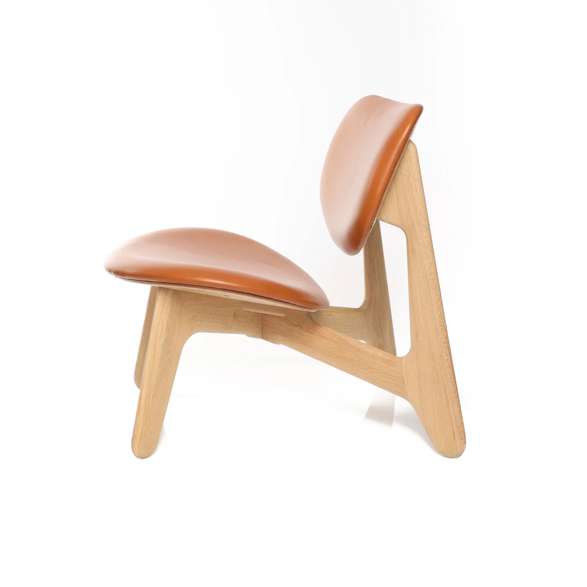 Slab loungestol polstret sete, Natural oak-cognac leather Tom Dixon