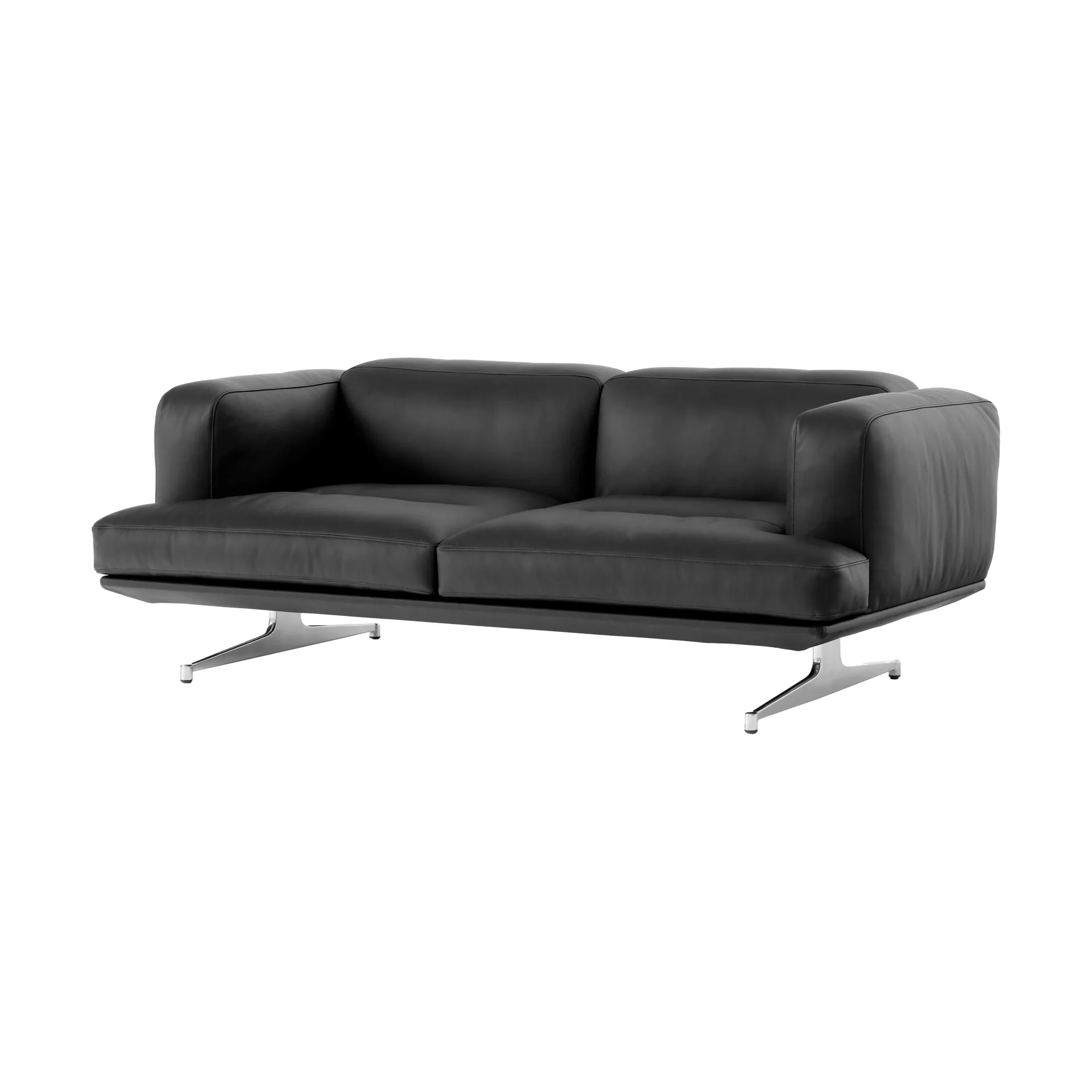Inland AV22 sofa 2-seters, Noble sort skinn-polished aluminium &Tradition