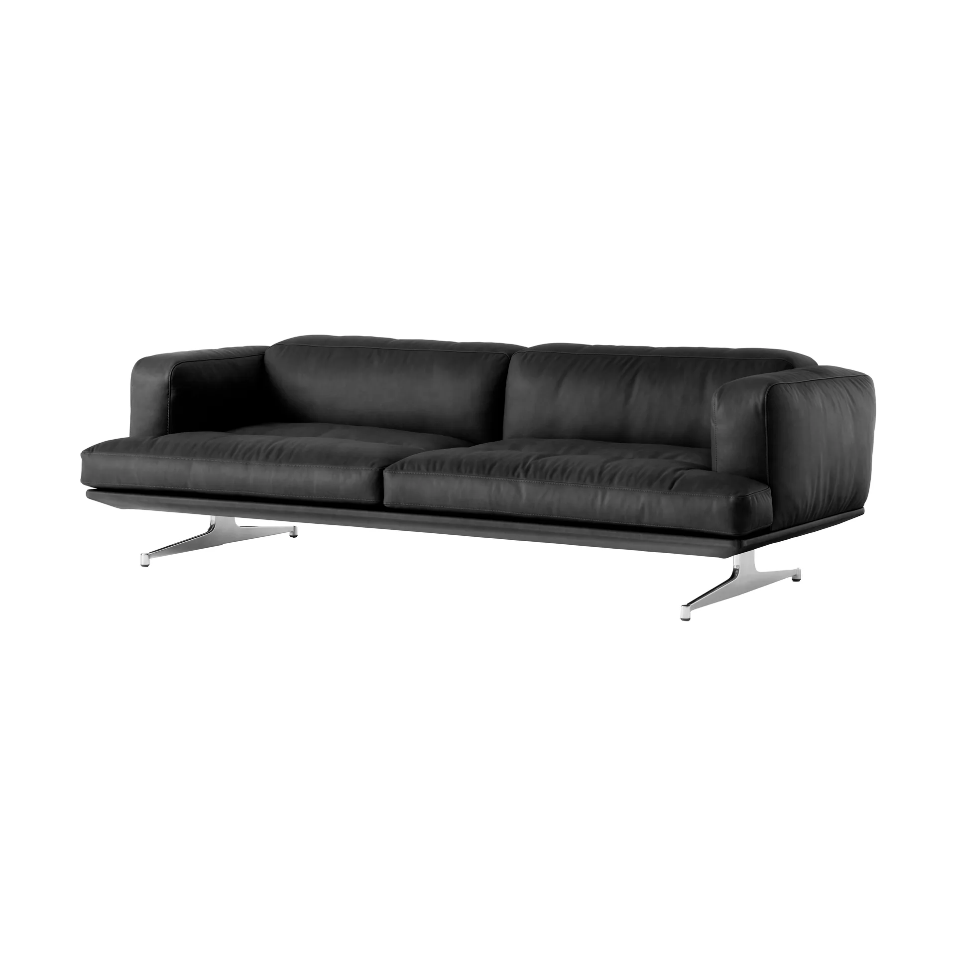 Inland AV23 3-seters sofa, Noble sort skinn-polished aluminium &Tradition