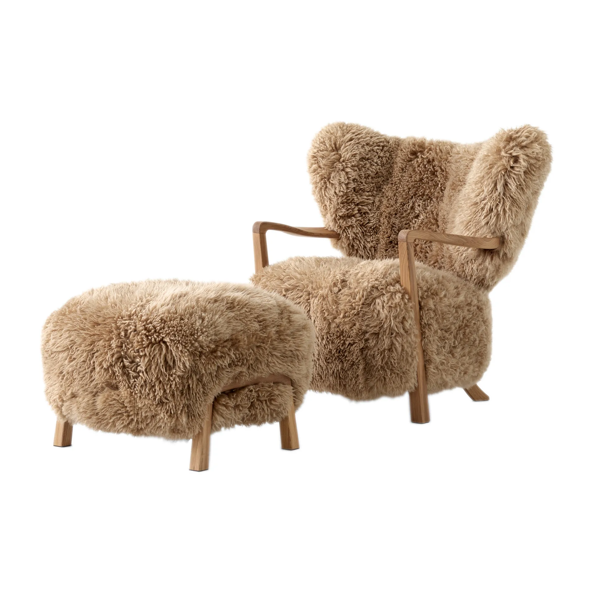 Wulff Lounge Chair ATD2 lenestol inkl. puff ATD3, Oljet eik-Sheepskin honey &Tradition