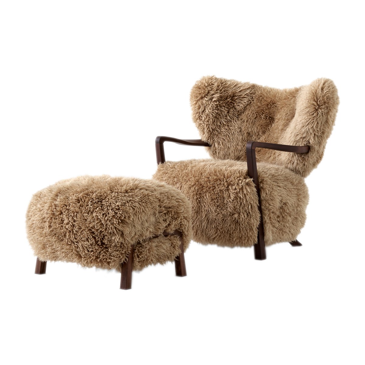 Bilde av &Tradition Wulff Lounge Chair ATD2 lenestol inkl. puff ATD3 Oljet valnøtt-Sheepskin honey