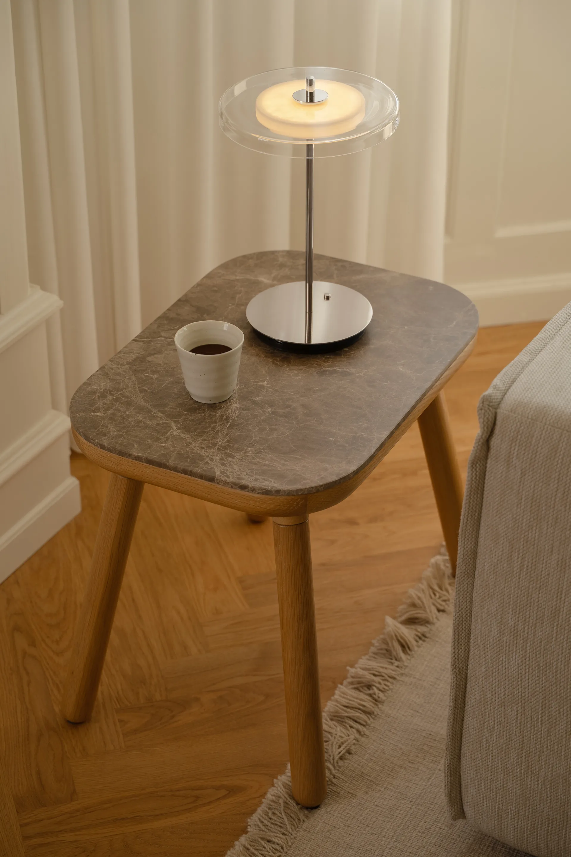 Asteria Move bordlampe, Glass-polished steel Umage