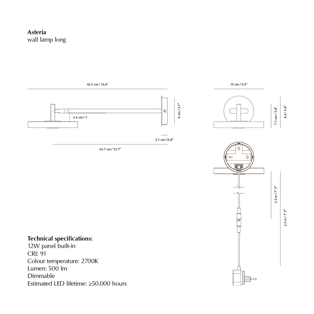 Asteria Wall vegglampe, Long, Black-chrome Umage