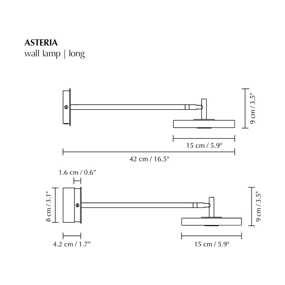 Asteria Wall vegglampe, Long, Polished brass Umage