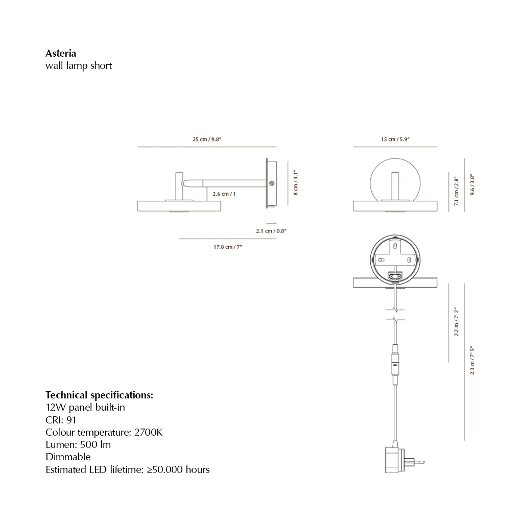 Asteria Wall vegglampe, Short, Nuance olive-chrome Umage