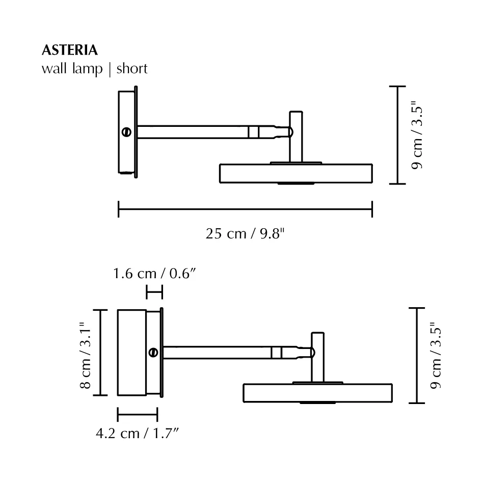 Asteria Wall vegglampe, Short, Polished steel Umage